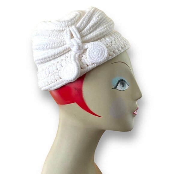 Vintage 1940s Everitt Needlepoint Womens White Beehive Tilt Hat Sculpted Toque - Picture 13 of 16
